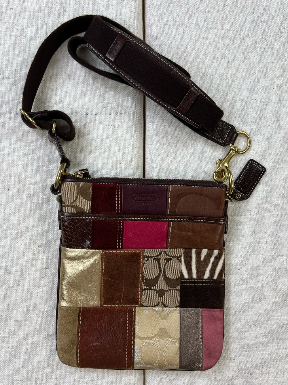 Vintage Y2K Coach Patchwork Signature C Multi-Texture Crossbody Bag